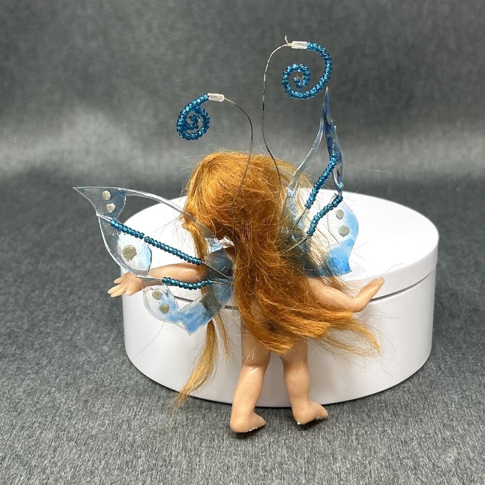 Redhead Pixie Fairy Doll 3.5" Hard Plastic Wired Blue Wings Pointed Ears READ - Picture 5 of 8